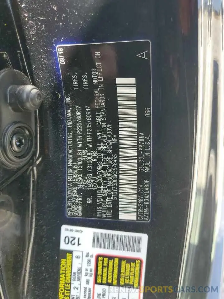 12 Фотография поврежденного автомобиля 5TDYZ3DC0KS976455 TOYOTA All Models 2019