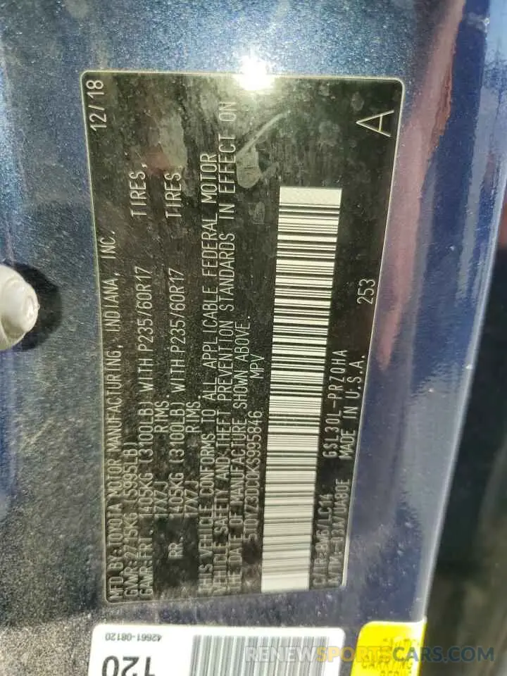 15 Photograph of a damaged car 5TDYZ3DC0KS995846 TOYOTA All Models 2019