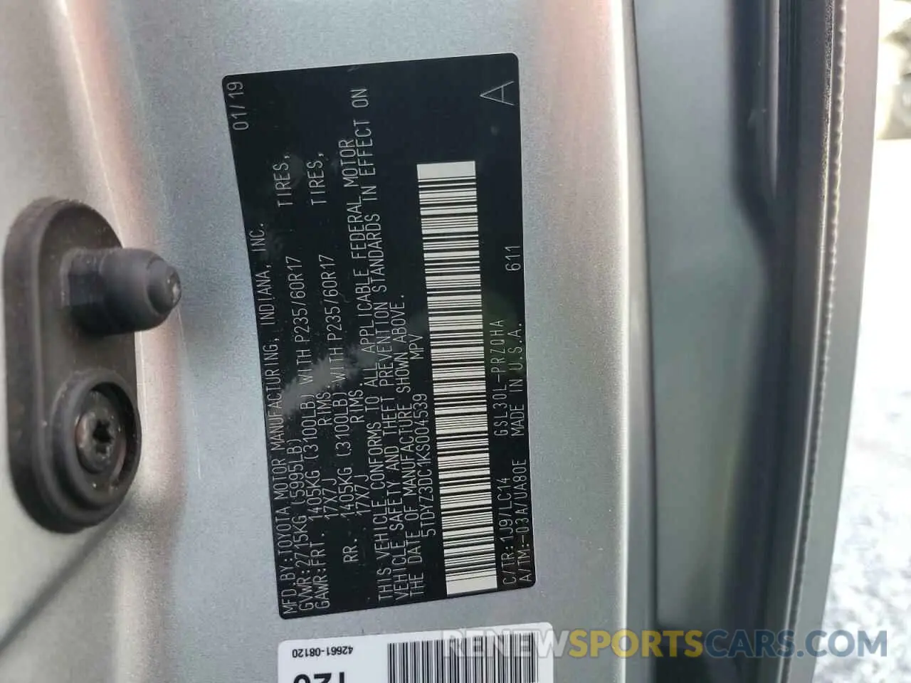 14 Фотография поврежденного автомобиля 5TDYZ3DC1KS004539 TOYOTA All Models 2019