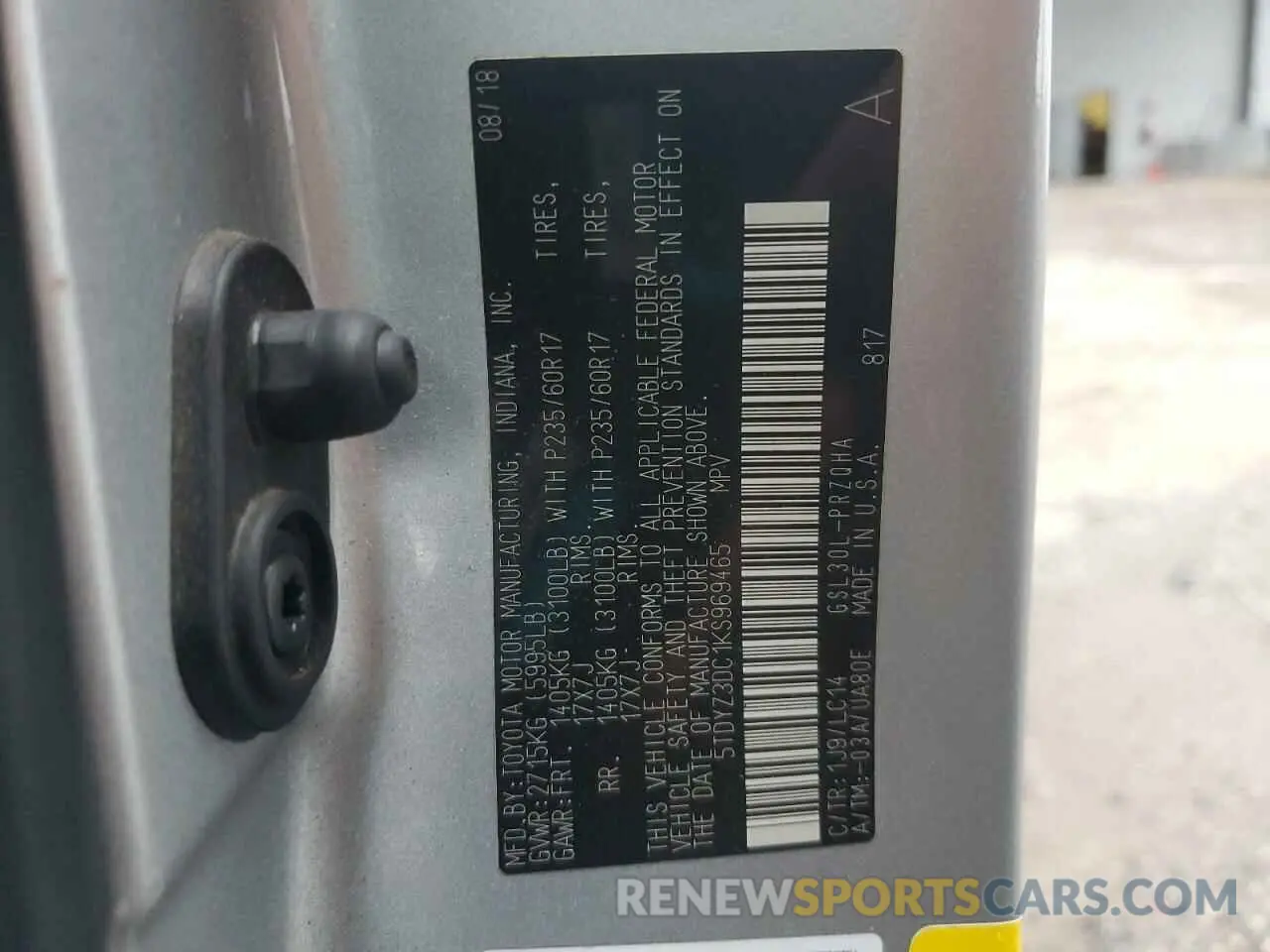 13 Photograph of a damaged car 5TDYZ3DC1KS969465 TOYOTA All Models 2019