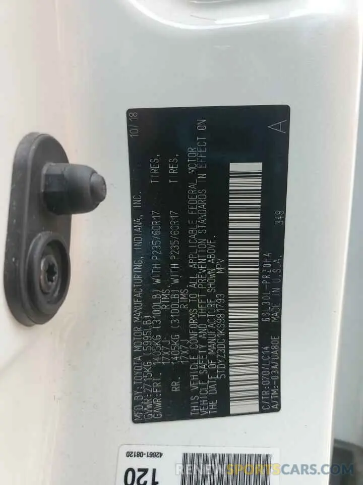 15 Photograph of a damaged car 5TDYZ3DC1KS981793 TOYOTA All Models 2019