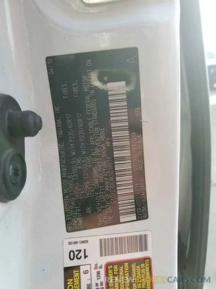 13 Фотография поврежденного автомобиля 5TDYZ3DCXKS018911 TOYOTA All Models 2019