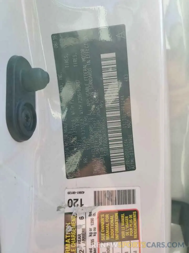 14 Photograph of a damaged car 5TDYZ3DCXKS966645 TOYOTA All Models 2019