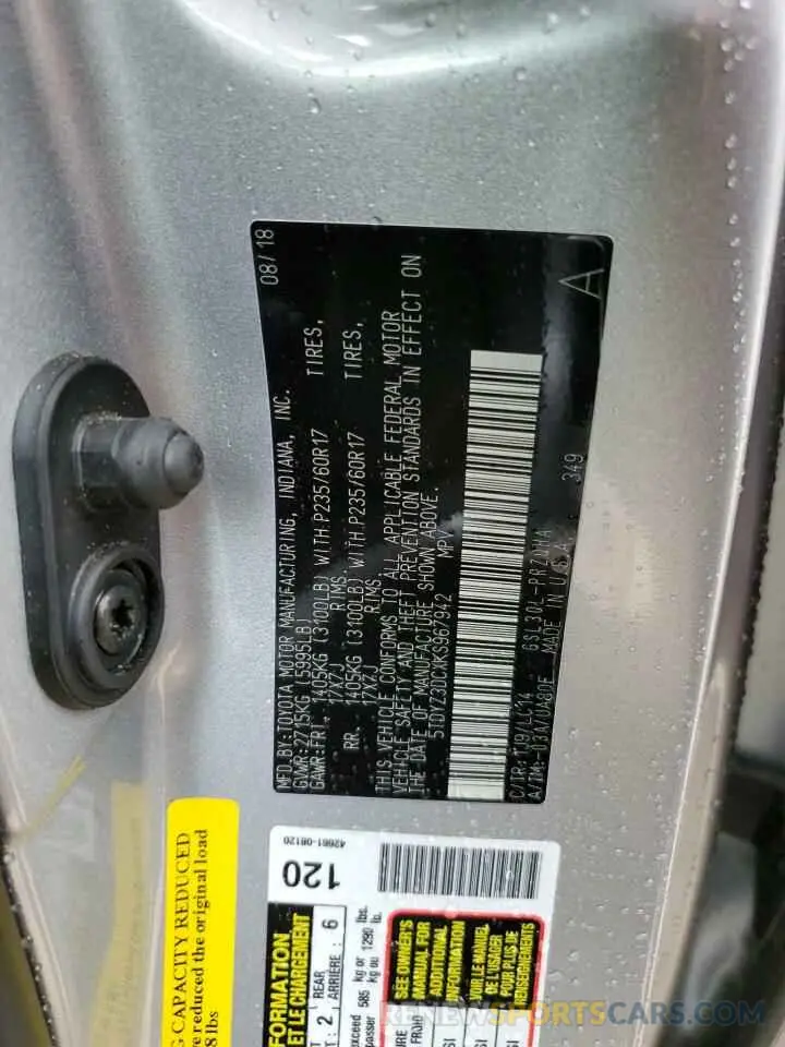 13 Photograph of a damaged car 5TDYZ3DCXKS967942 TOYOTA All Models 2019