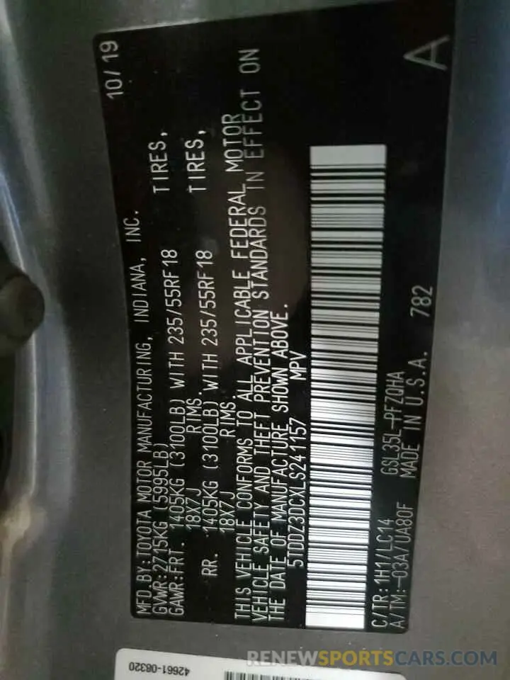 13 Фотография поврежденного автомобиля 5TDDZ3DCXLS241157 TOYOTA All Models 2020