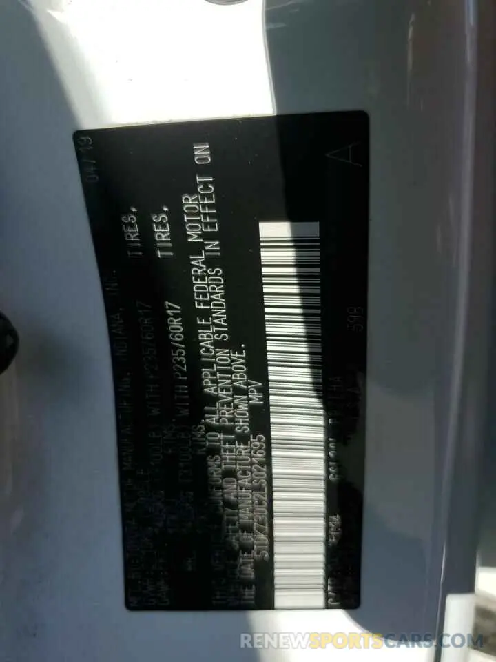 13 Photograph of a damaged car 5TDKZ3DC2LS021695 TOYOTA All Models 2020