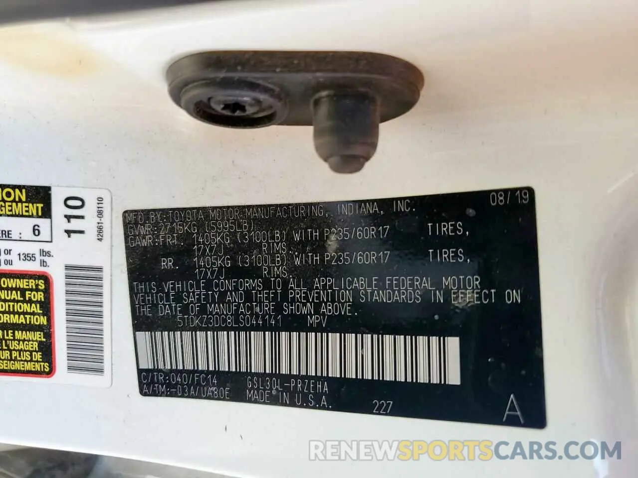 13 Фотография поврежденного автомобиля 5TDKZ3DC8LS044141 TOYOTA All Models 2020