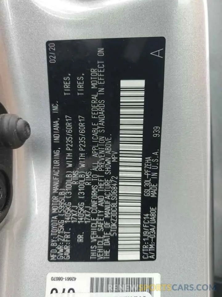 14 Фотография поврежденного автомобиля 5TDKZ3DC8LS068472 TOYOTA All Models 2020