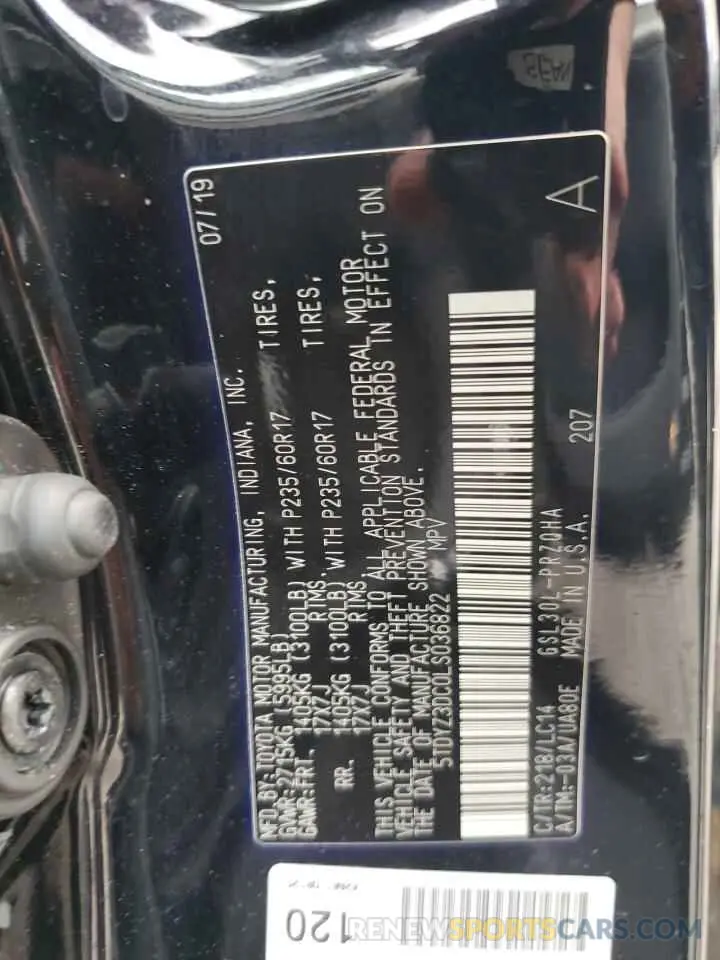 13 Photograph of a damaged car 5TDYZ3DC0LS036822 TOYOTA All Models 2020
