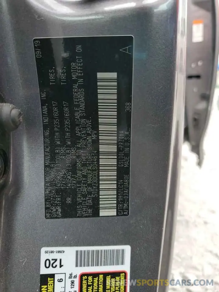 14 Photograph of a damaged car 5TDYZ3DC0LS044614 TOYOTA All Models 2020