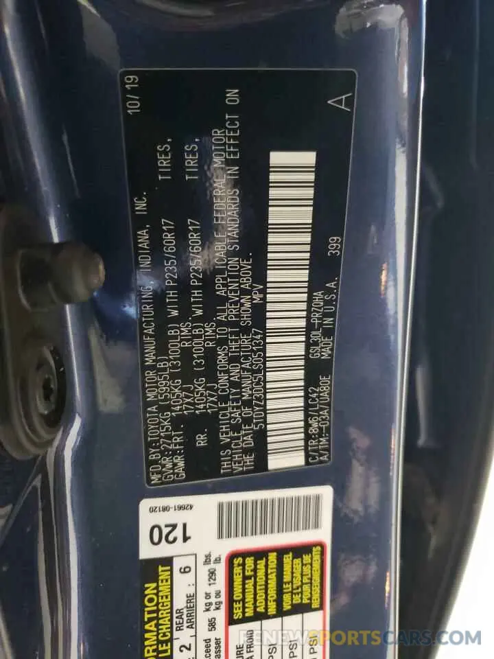 13 Фотография поврежденного автомобиля 5TDYZ3DC5LS051347 TOYOTA All Models 2020