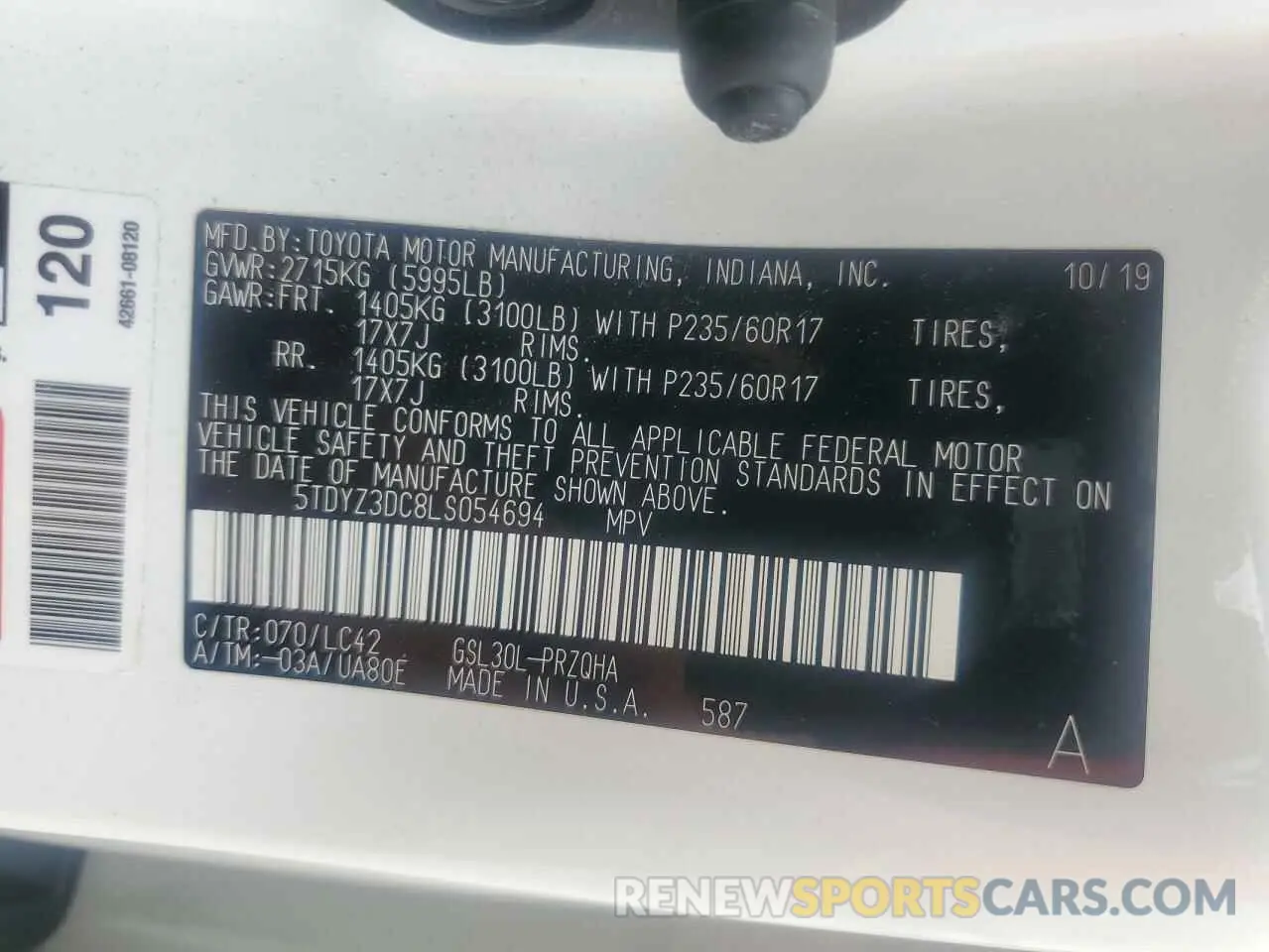 13 Фотография поврежденного автомобиля 5TDYZ3DC8LS054694 TOYOTA All Models 2020