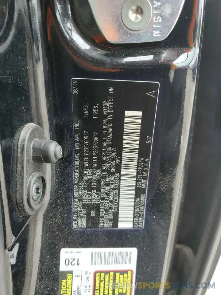 13 Photograph of a damaged car 5TDYZ3DCXLS038450 TOYOTA All Models 2020