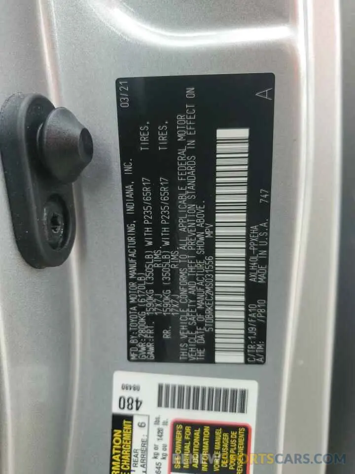 13 Фотография поврежденного автомобиля 5TDBRKEC2MS031556 TOYOTA All Models 2021