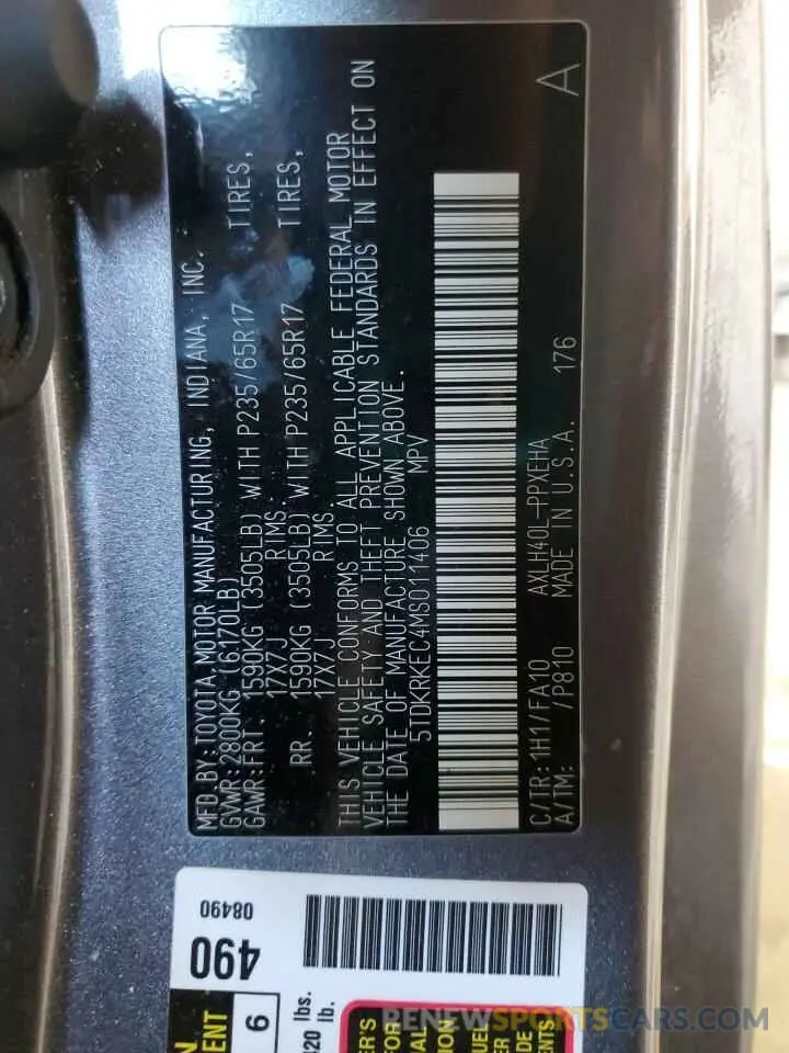 13 Фотография поврежденного автомобиля 5TDKRKEC4MS011406 TOYOTA All Models 2021