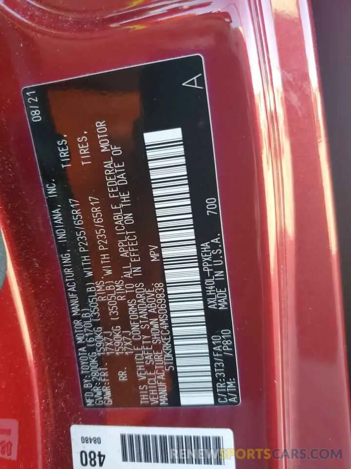 12 Фотография поврежденного автомобиля 5TDKRKEC4MS069838 TOYOTA All Models 2021