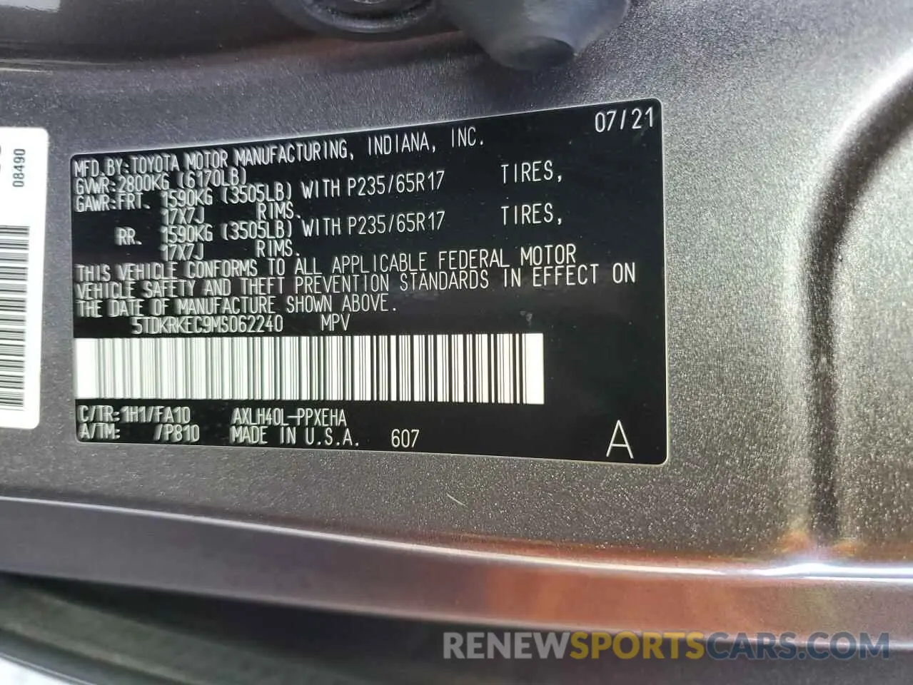 13 Фотография поврежденного автомобиля 5TDKRKEC9MS062240 TOYOTA All Models 2021