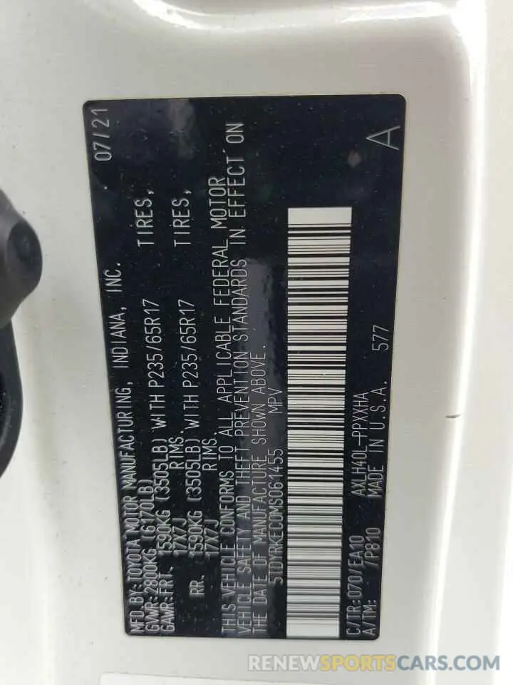 13 Фотография поврежденного автомобиля 5TDYRKEC0MS061455 TOYOTA All Models 2021