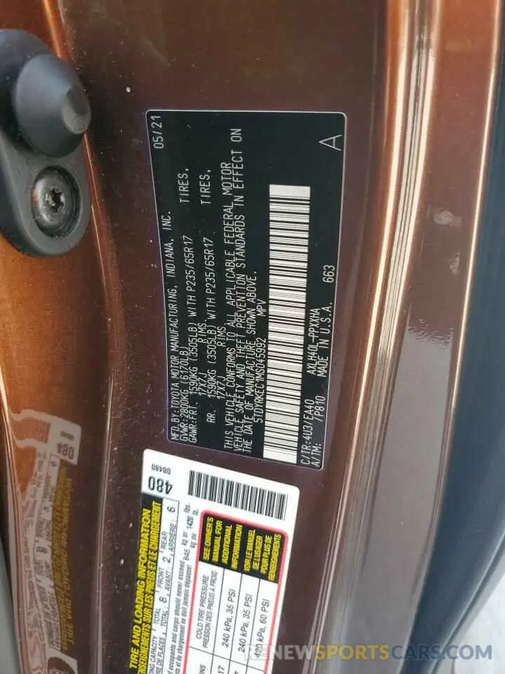13 Photograph of a damaged car 5TDYRKEC1MS045992 TOYOTA All Models 2021