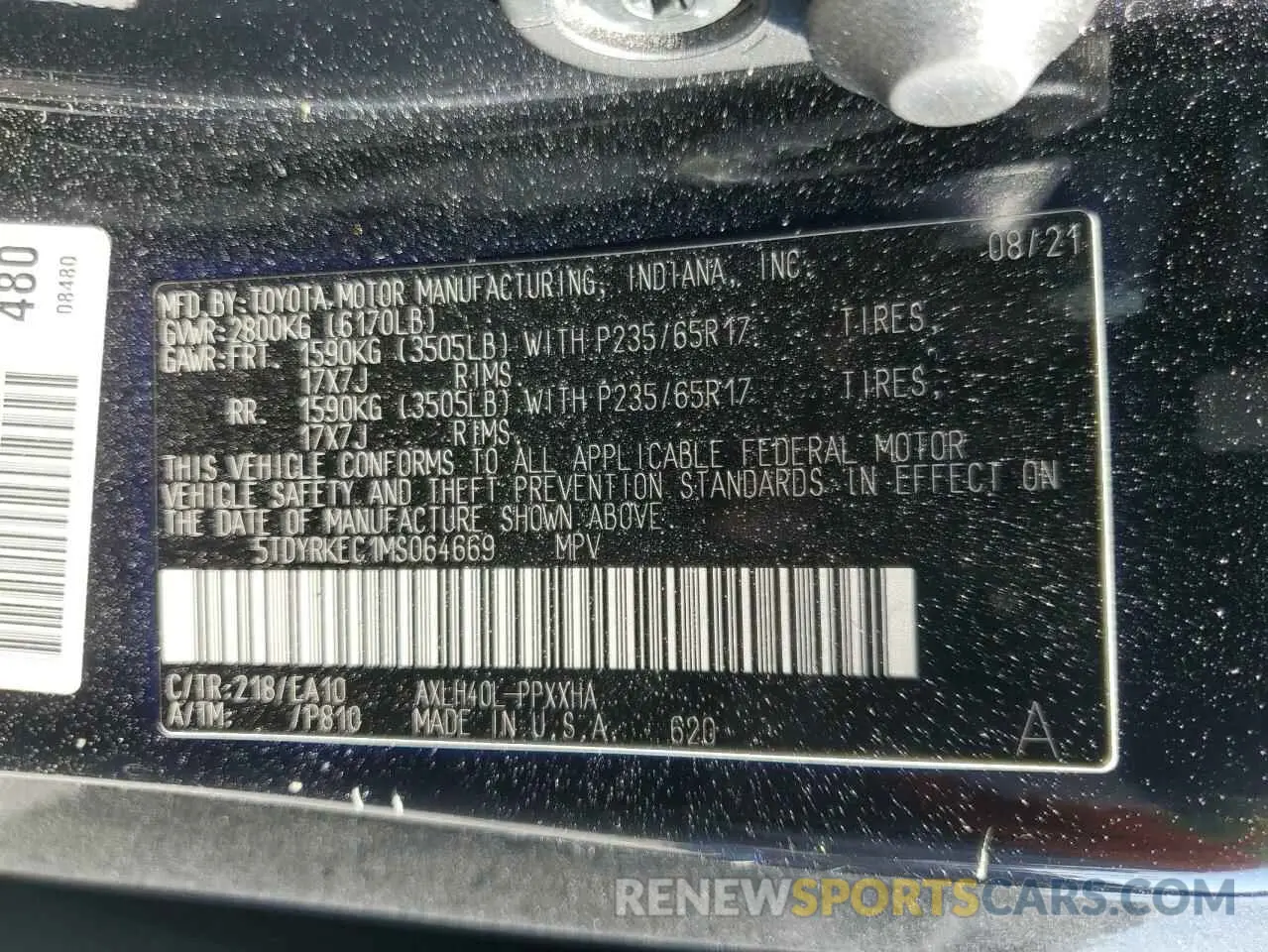 13 Фотография поврежденного автомобиля 5TDYRKEC1MS064669 TOYOTA All Models 2021