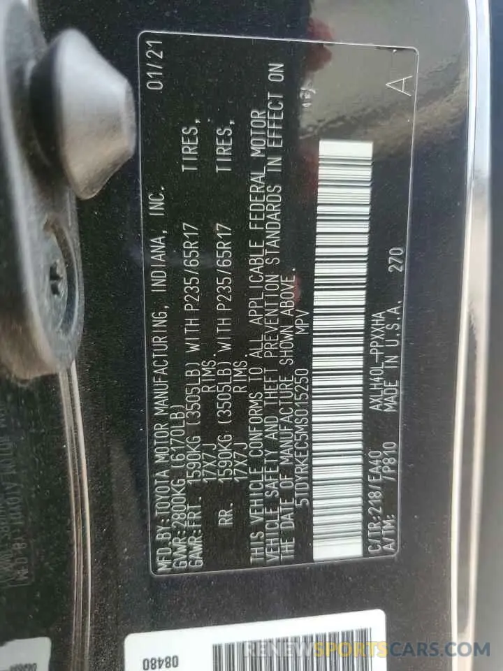 13 Photograph of a damaged car 5TDYRKEC5MS015250 TOYOTA All Models 2021