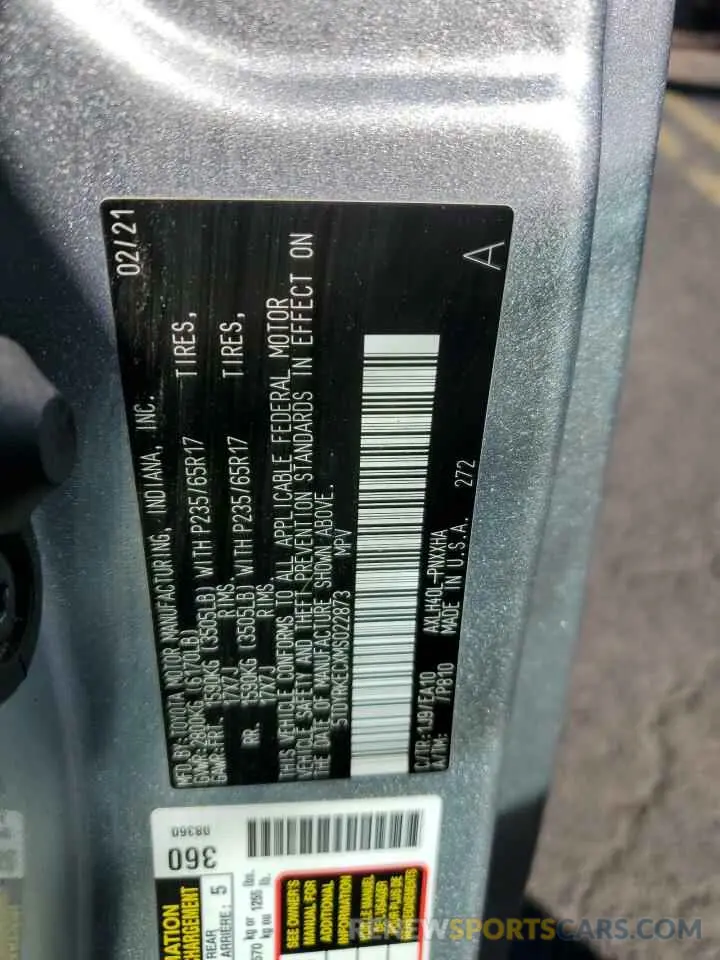 14 Фотография поврежденного автомобиля 5TDYRKECXMS022873 TOYOTA All Models 2021