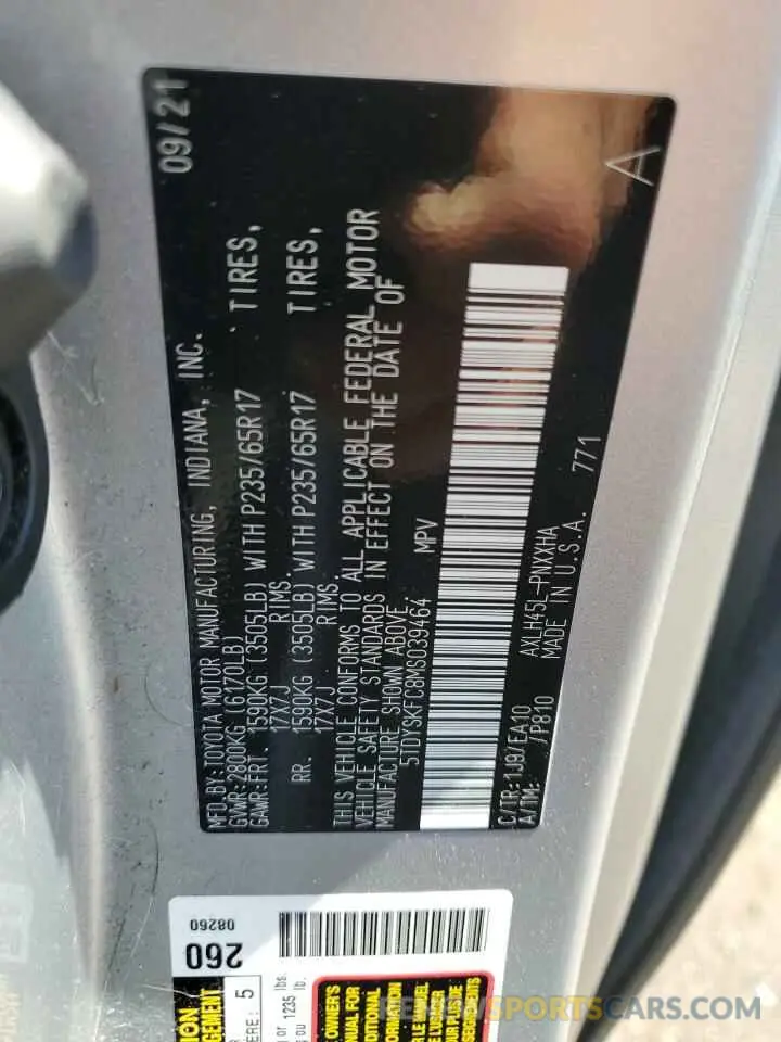 14 Фотография поврежденного автомобиля 5TDYSKFC8MS039464 TOYOTA All Models 2021