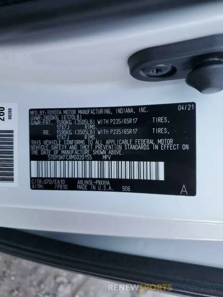 13 Фотография поврежденного автомобиля 5TDYSKFCXMS020155 TOYOTA All Models 2021