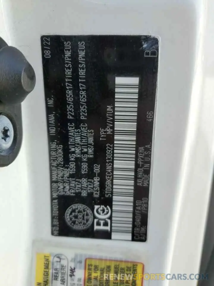 14 Фотография поврежденного автомобиля 5TDGRKEC4NS130922 TOYOTA All Models 2022