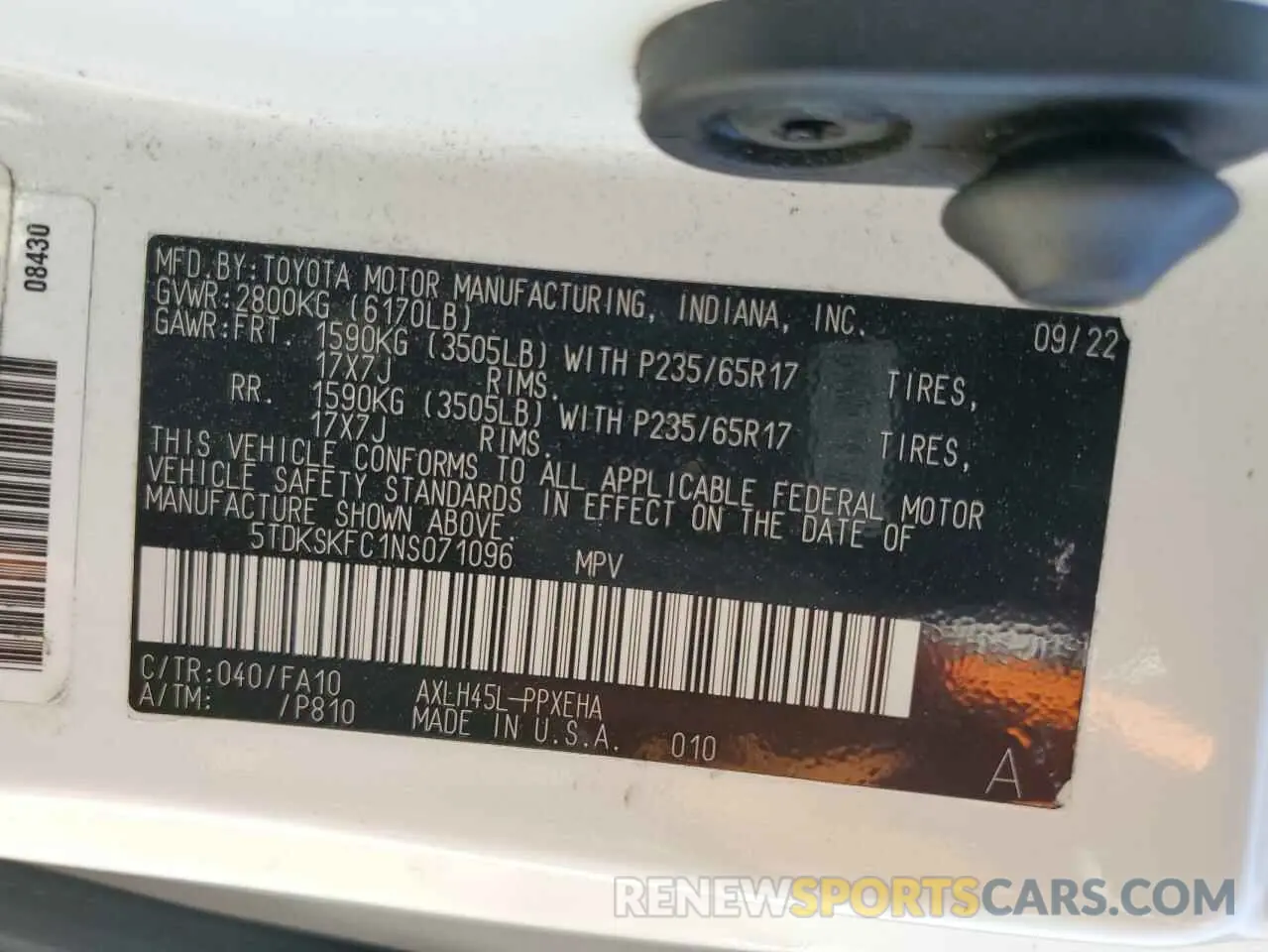 13 Photograph of a damaged car 5TDKSKFC1NS071096 TOYOTA All Models 2022