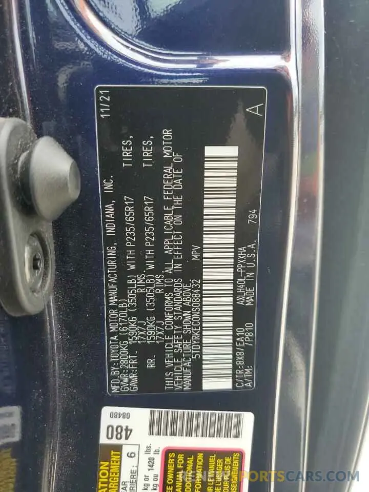 13 Photograph of a damaged car 5TDYRKEC0NS088432 TOYOTA All Models 2022