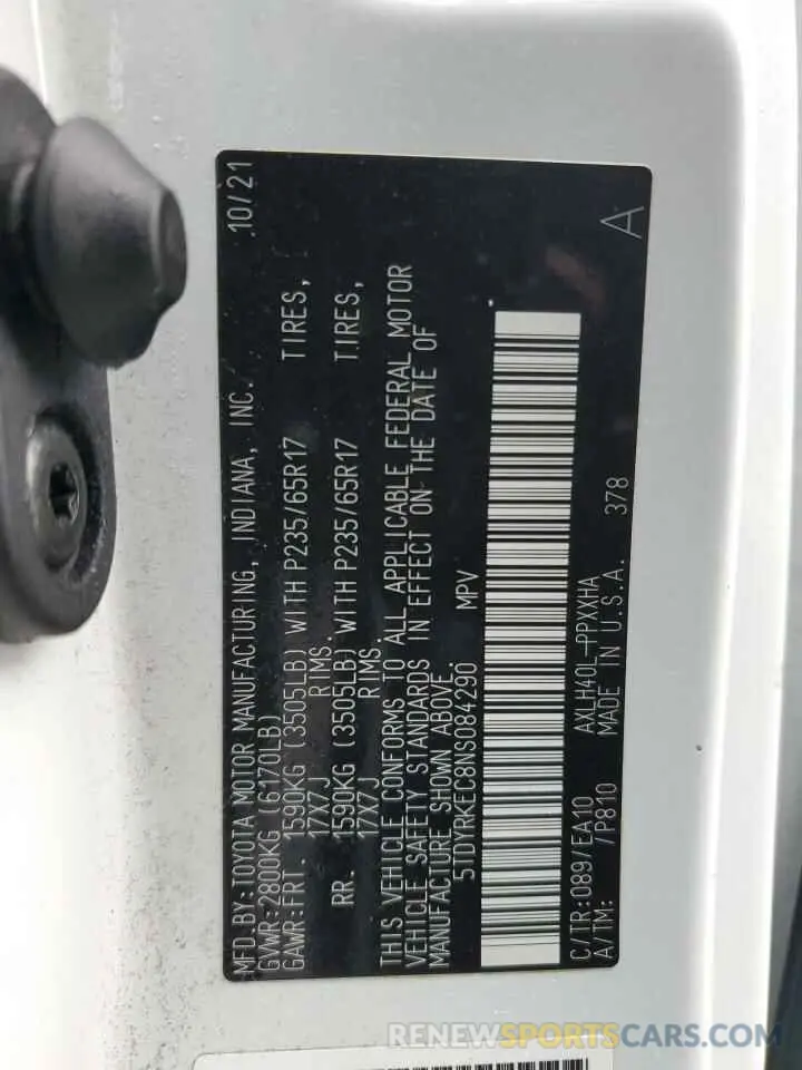 13 Фотография поврежденного автомобиля 5TDYRKEC8NS084290 TOYOTA All Models 2022