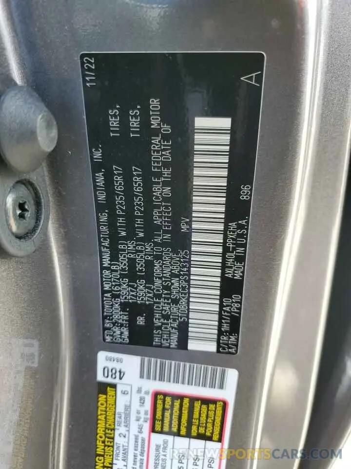 13 Photograph of a damaged car 5TDBRKEC3PS143125 TOYOTA All Models 2023