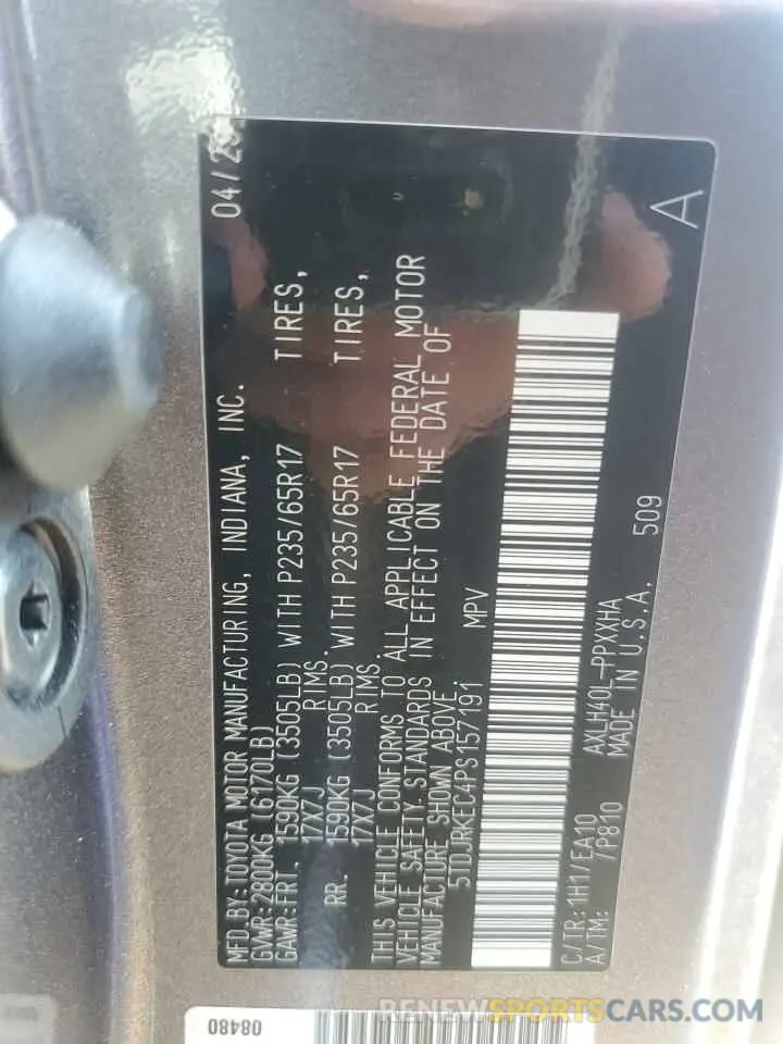 13 Фотография поврежденного автомобиля 5TDJRKEC4PS157191 TOYOTA All Models 2023