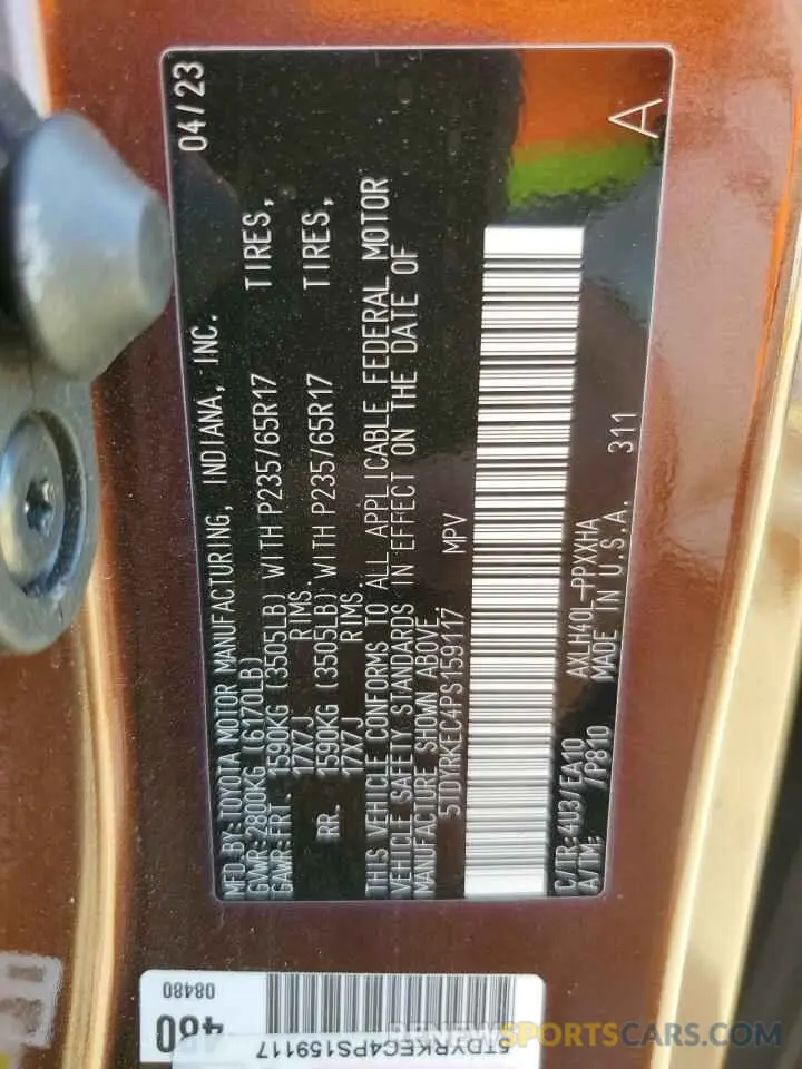 13 Фотография поврежденного автомобиля 5TDYRKEC4PS159117 TOYOTA All Models 2023