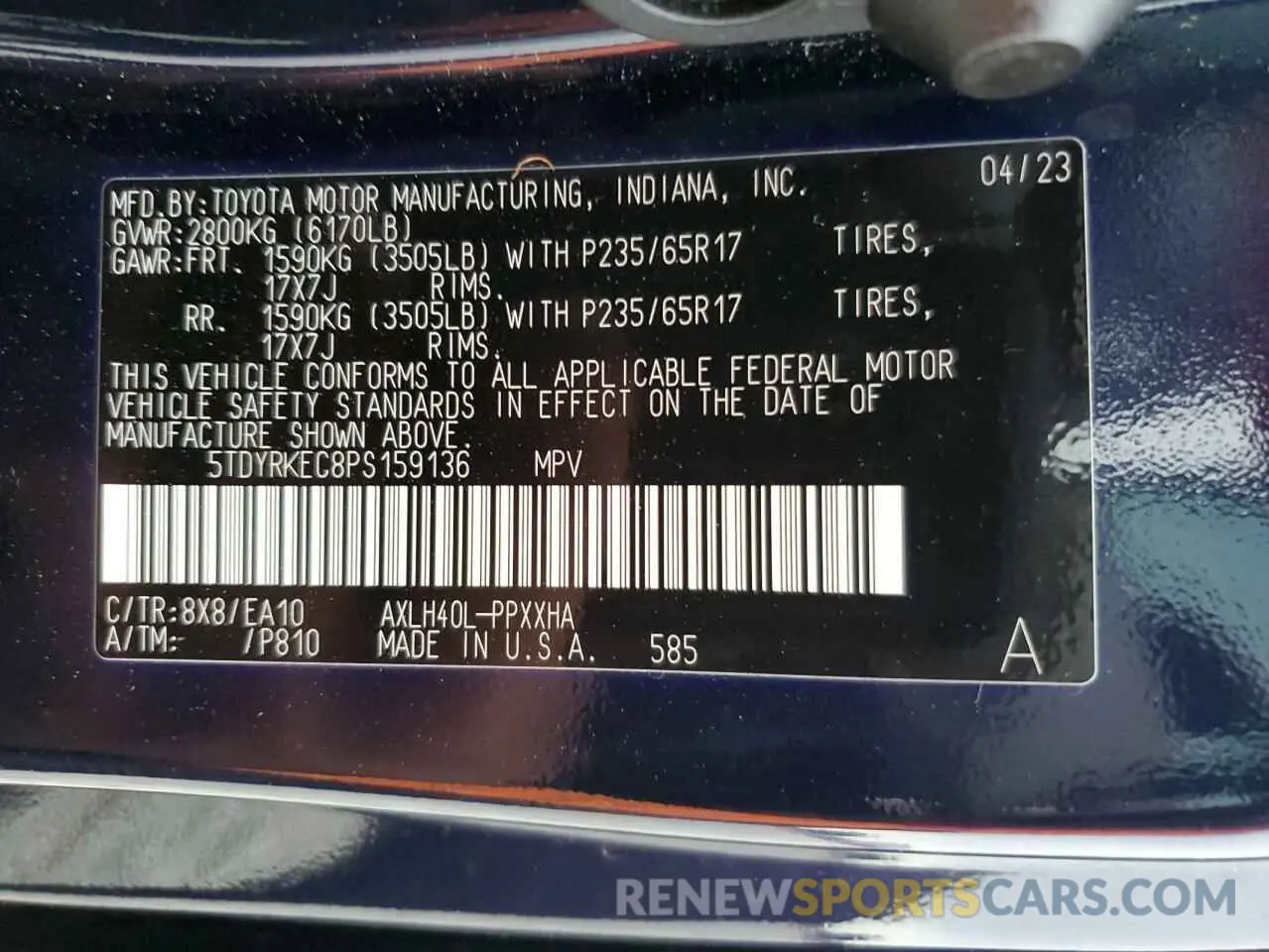 13 Photograph of a damaged car 5TDYRKEC8PS159136 TOYOTA All Models 2023