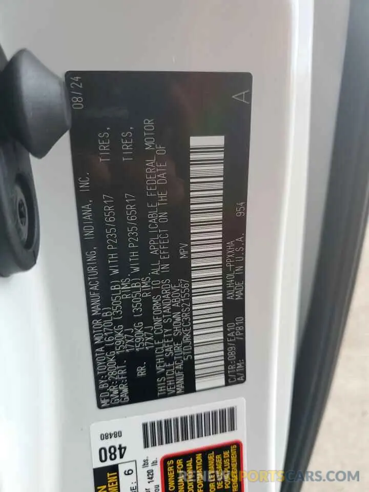 14 Фотография поврежденного автомобиля 5TDJRKEC3RS215567 TOYOTA All Models 2024