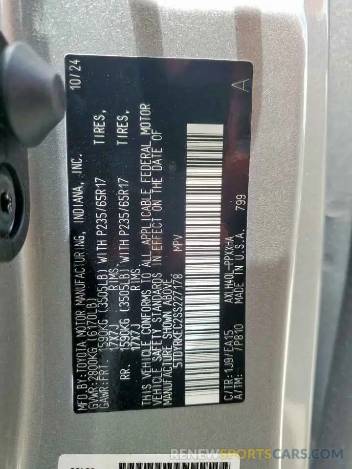 13 Photograph of a damaged car 5TDYRKEC2SS227178 TOYOTA All Models 2025