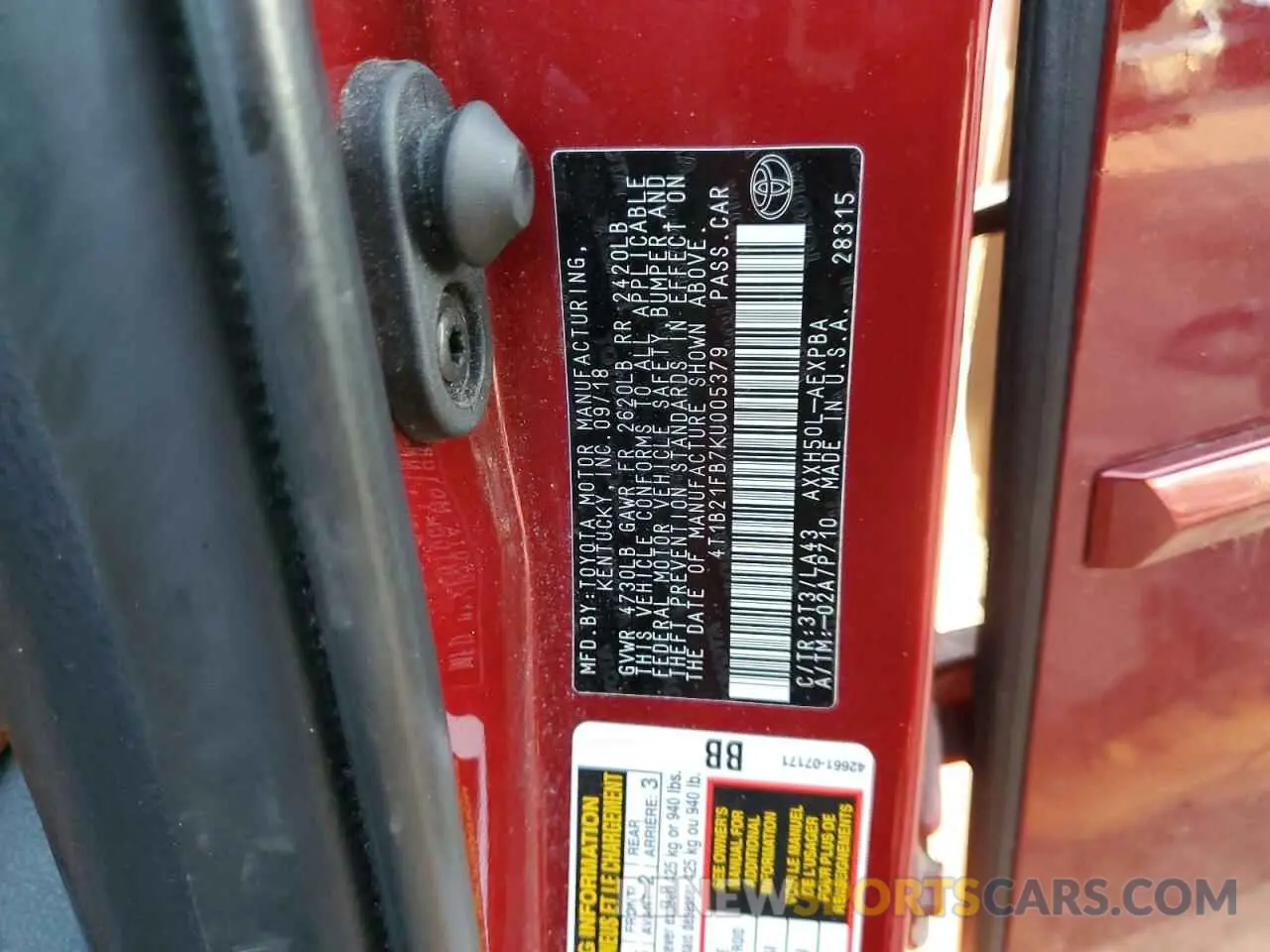 12 Фотография поврежденного автомобиля 4T1B21FB7KU005379 TOYOTA AVALON 2019