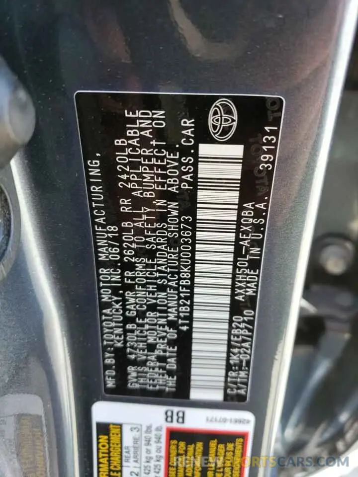 13 Photograph of a damaged car 4T1B21FB8KU003673 TOYOTA AVALON 2019
