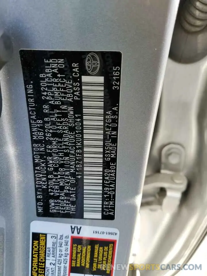 14 Photograph of a damaged car 4T1BZ1FB1KU010041 TOYOTA AVALON 2019