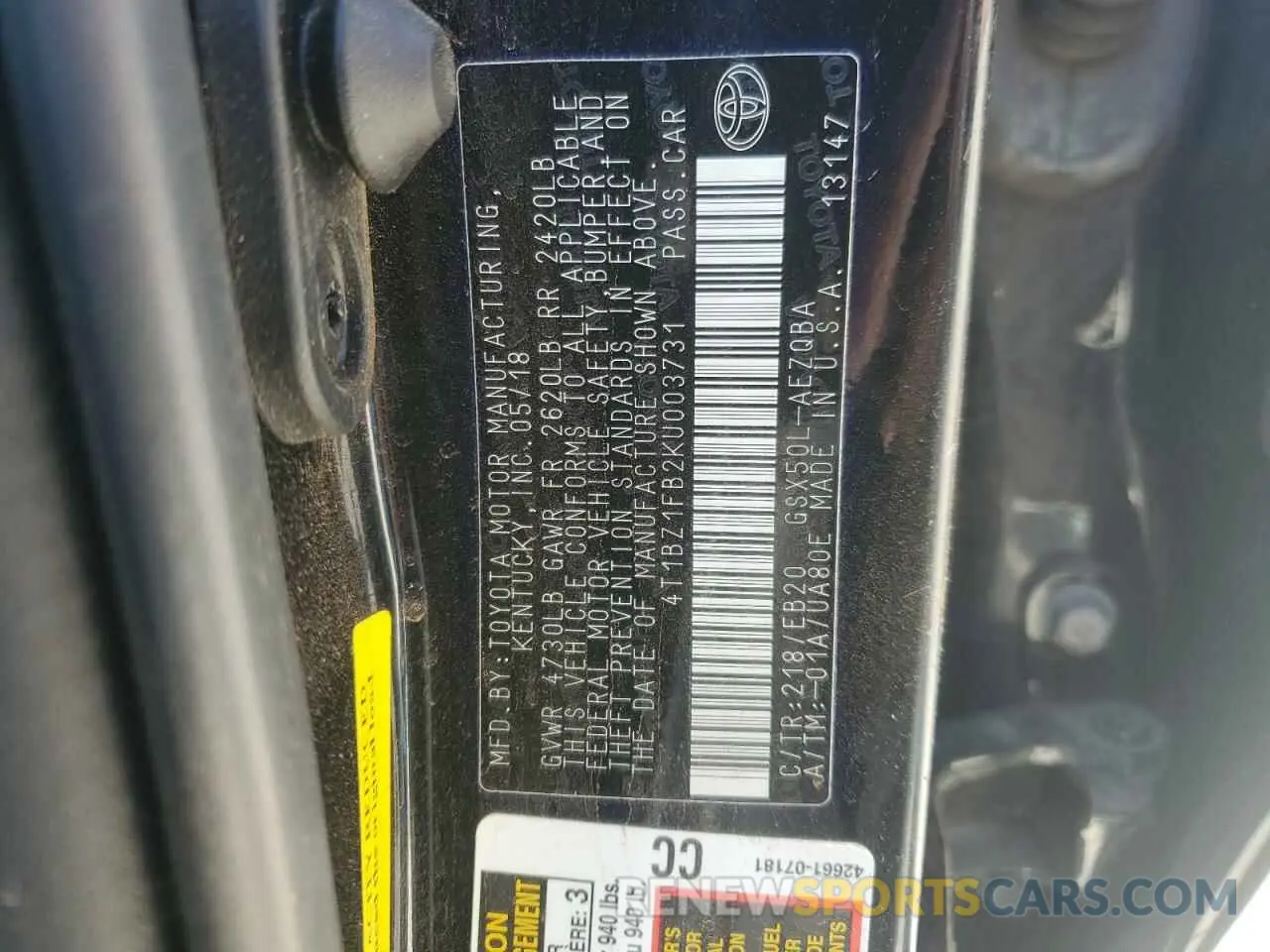 12 Photograph of a damaged car 4T1BZ1FB2KU003731 TOYOTA AVALON 2019