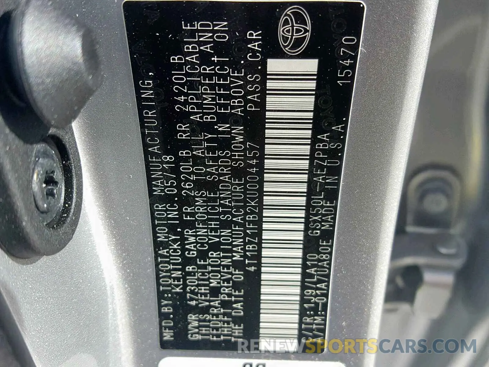 10 Photograph of a damaged car 4T1BZ1FB2KU004457 TOYOTA AVALON 2019