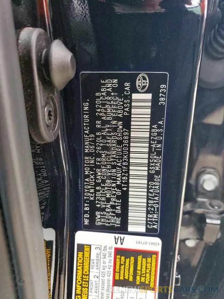 13 Фотография поврежденного автомобиля 4T1BZ1FB3KU036897 TOYOTA AVALON 2019