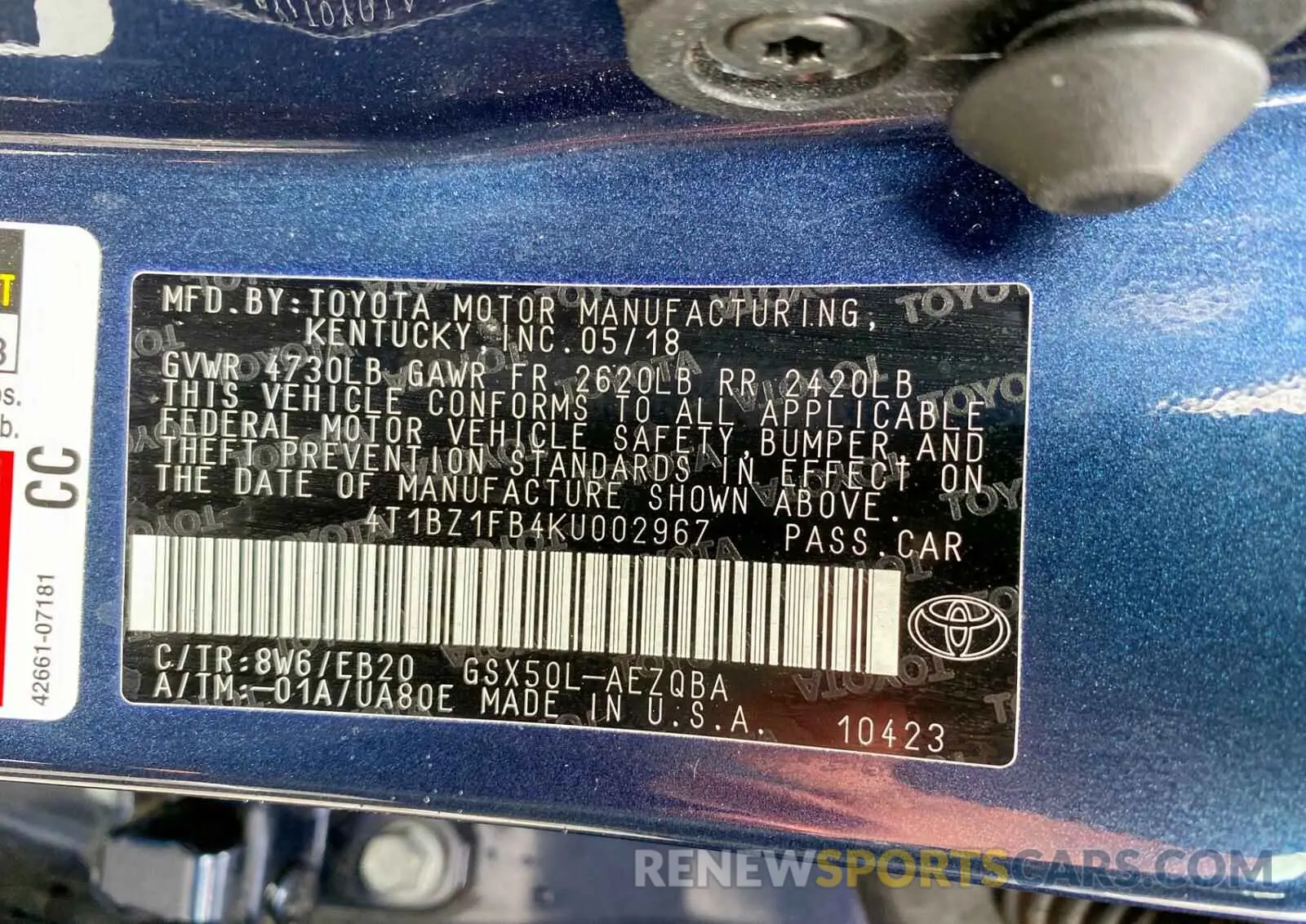 10 Photograph of a damaged car 4T1BZ1FB4KU002967 TOYOTA AVALON 2019