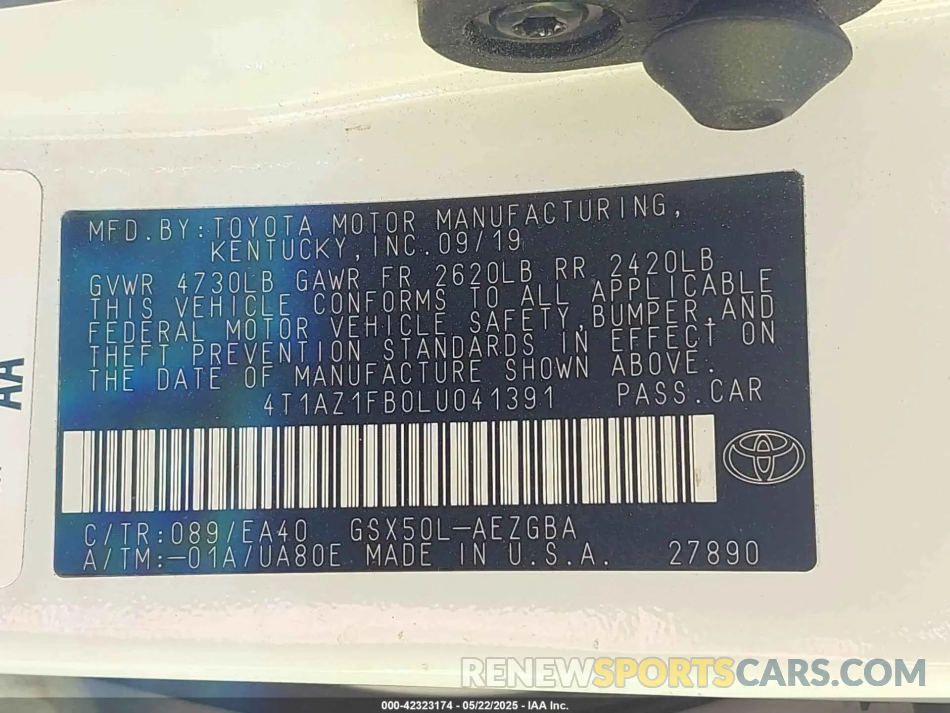 9 Photograph of a damaged car 4T1AZ1FB0LU041391 TOYOTA AVALON 2020