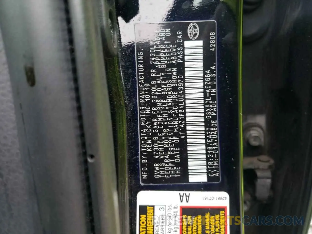 12 Photograph of a damaged car 4T1AZ1FB4LU043970 TOYOTA AVALON 2020