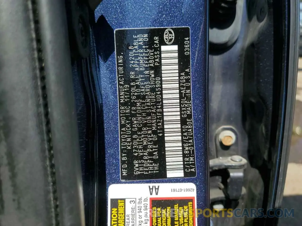 12 Фотография поврежденного автомобиля 4T1AZ1FB4LU045900 TOYOTA AVALON 2020