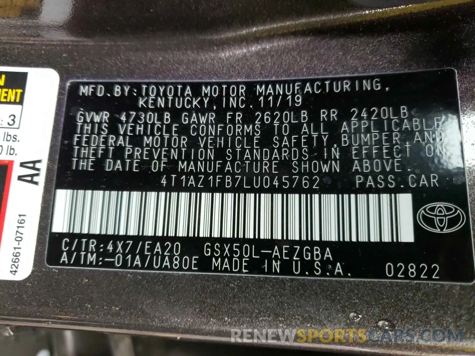 10 Фотография поврежденного автомобиля 4T1AZ1FB7LU045762 TOYOTA AVALON 2020
