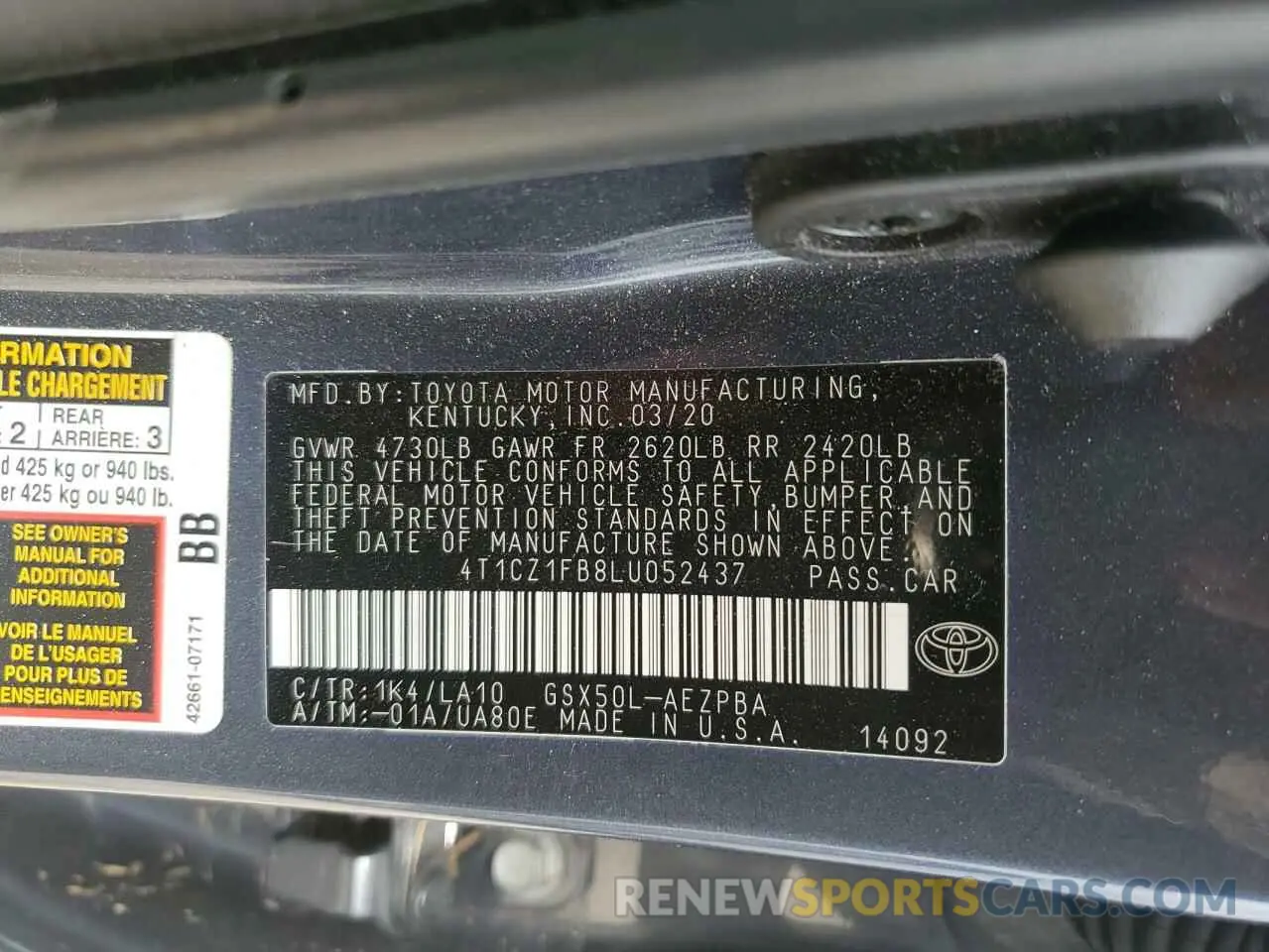 13 Фотография поврежденного автомобиля 4T1CZ1FB8LU052437 TOYOTA AVALON 2020